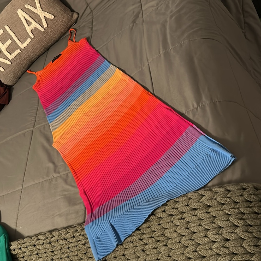 Banana Republic Limited Edition Rainbow Striped Maxi Midi Sweater Dress S NEW - Picture 3 of 6
